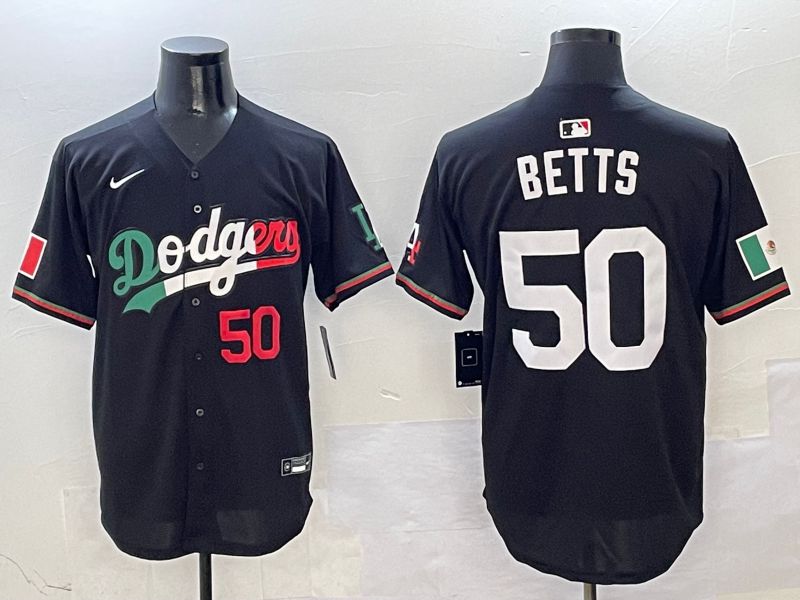 Men Los Angeles Dodgers #50 Betts Black Mexico Nike 2025 MLB Jersey style 2